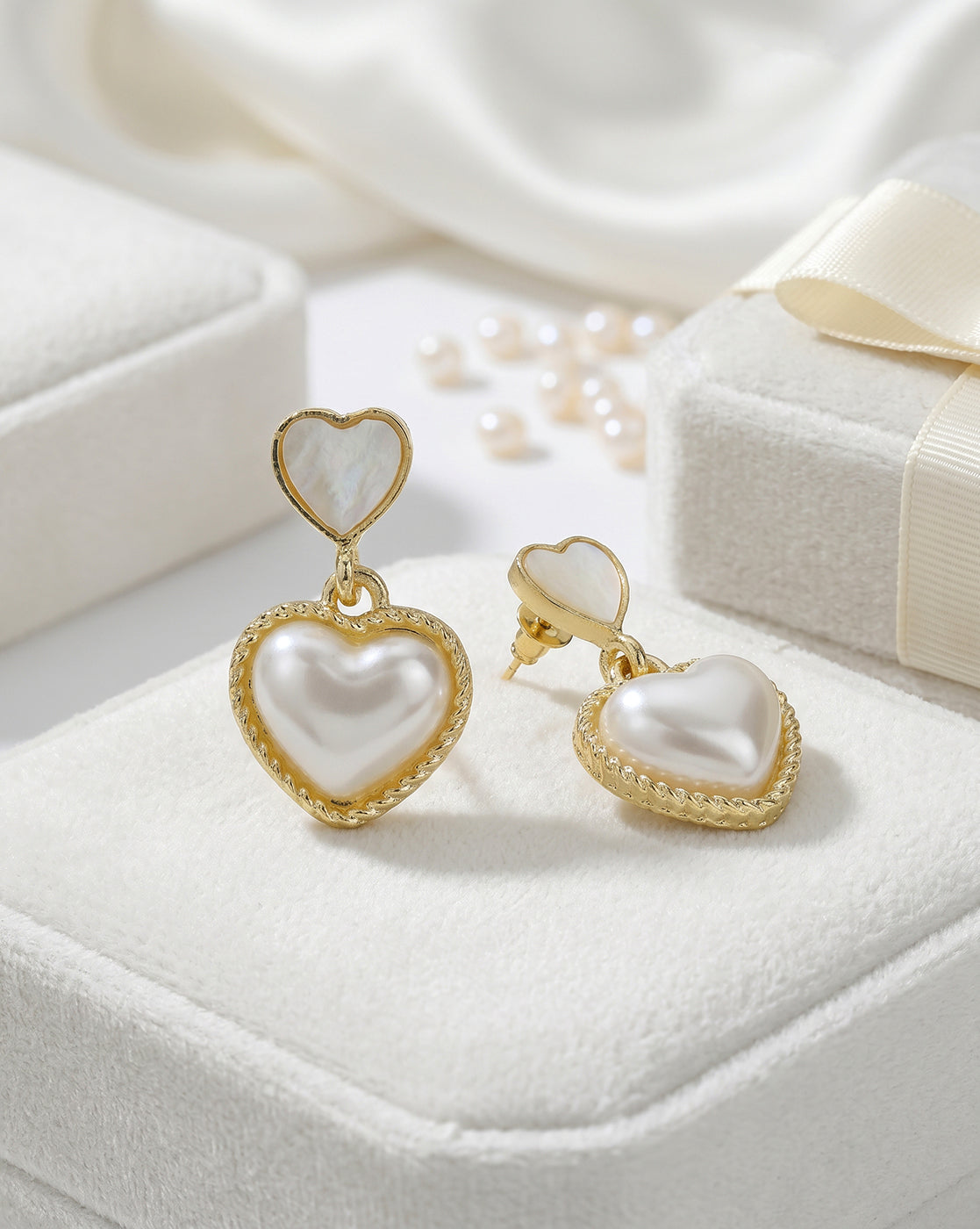 Gold Plated Pearl and MOP Heart Drop Earring