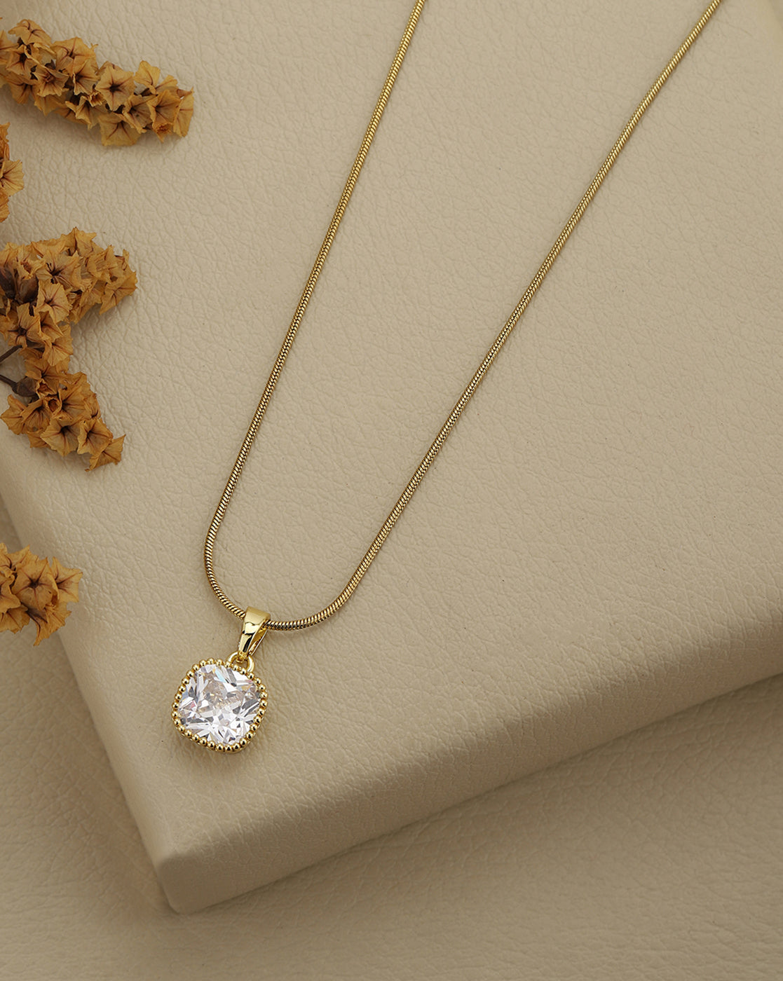 Gold Plated Statement Solitaire Pendant & Fancy Chain