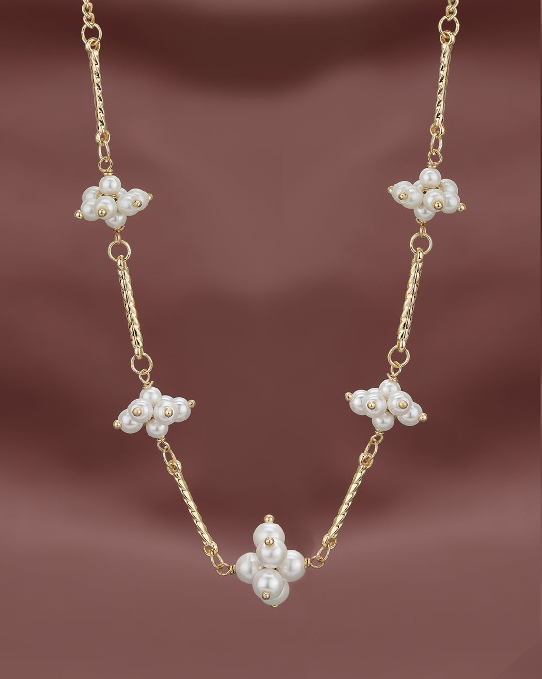 Gold Plated Bar & Pearl Beaded Necklace