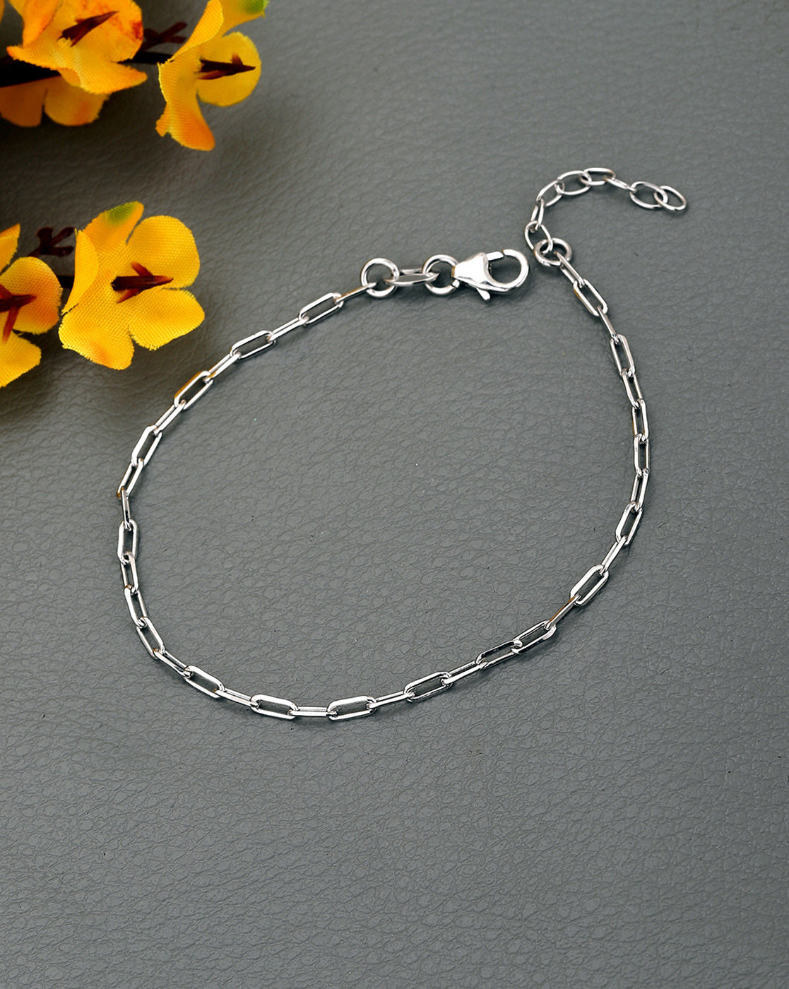 925 Sterling Silver Rhodium Plated Link Chain Bracelet