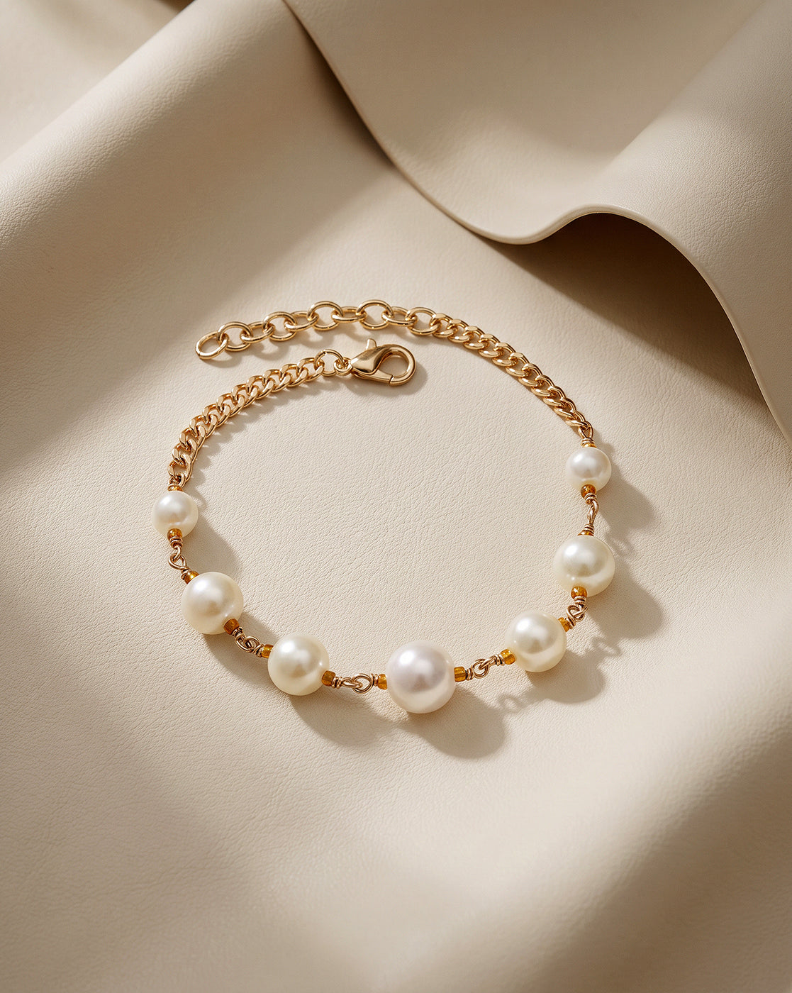 Gold Plated Pearl Charm Adjustable Bracelet