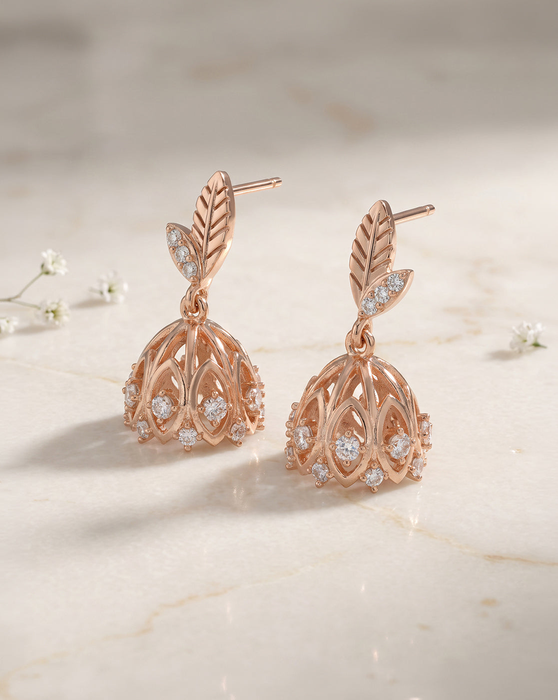 18kt Rose Gold Plated Contemporary CZ Studded Jhumki Earring