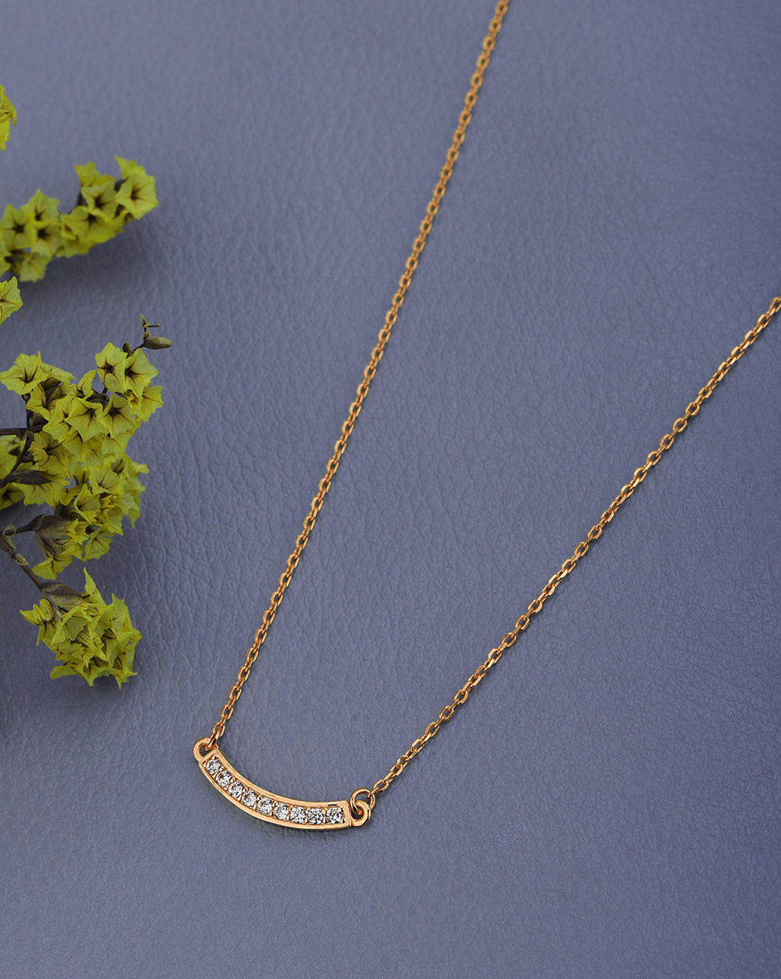 18KT Rose Gold Plated Dainty Curved CZ Studded Bar Necklace