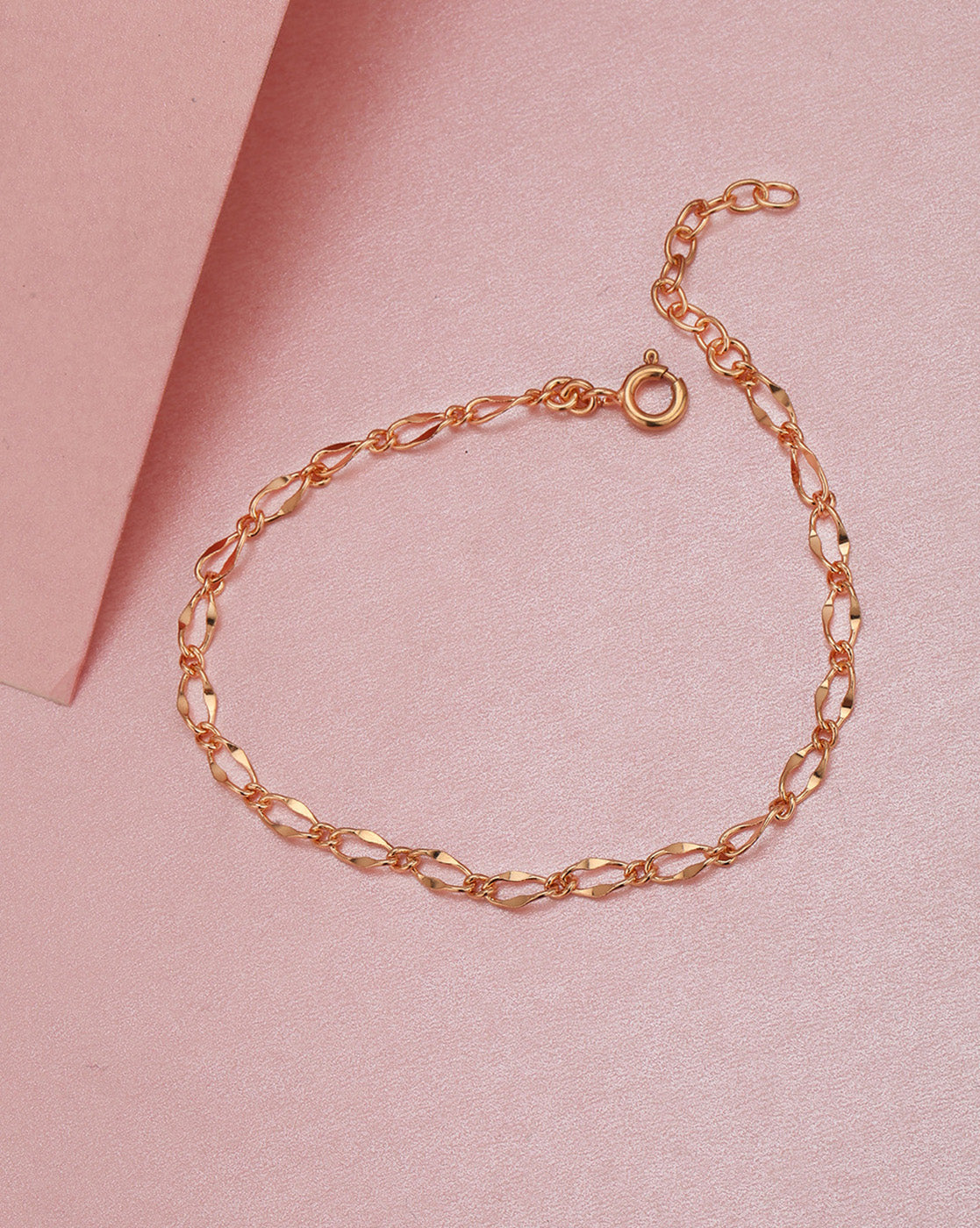 18kt Rose Gold Plated Textured Link Chain Adjustable Bracelet