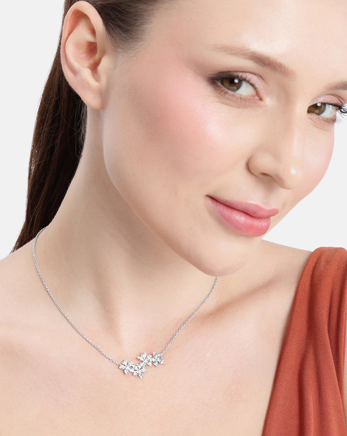Rhodium Plated Dainty Floral Necklace