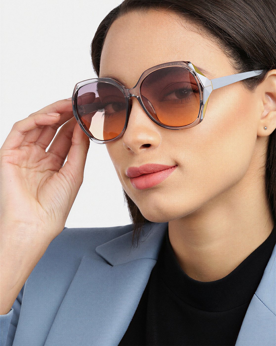 Women Grey Toned UV Protected Sunglasses & Rhodium Plated Solitaire Drop Earring Set