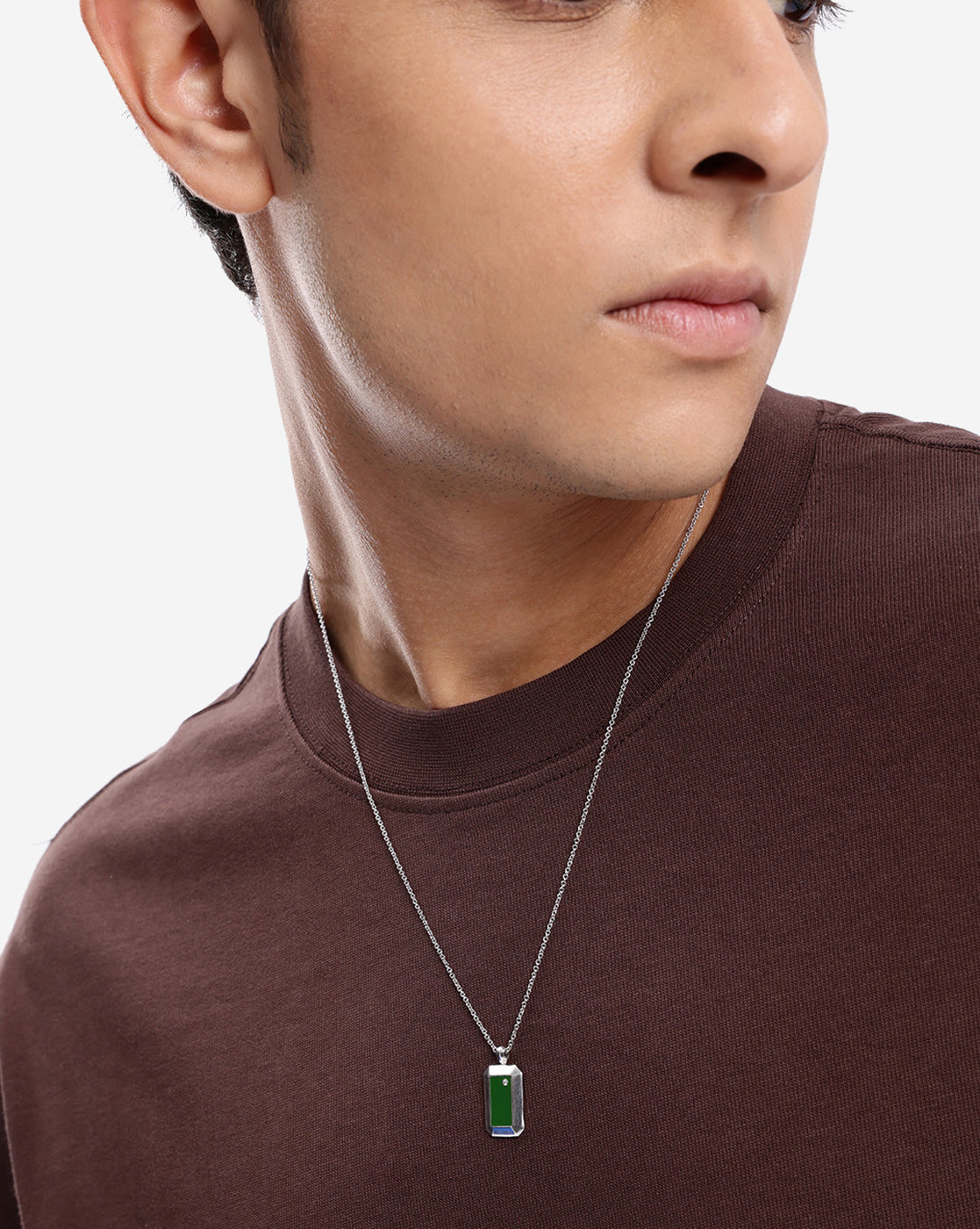 Men Rhodium Plated with CZ and Accent Stone Enamel Pendant and Chain