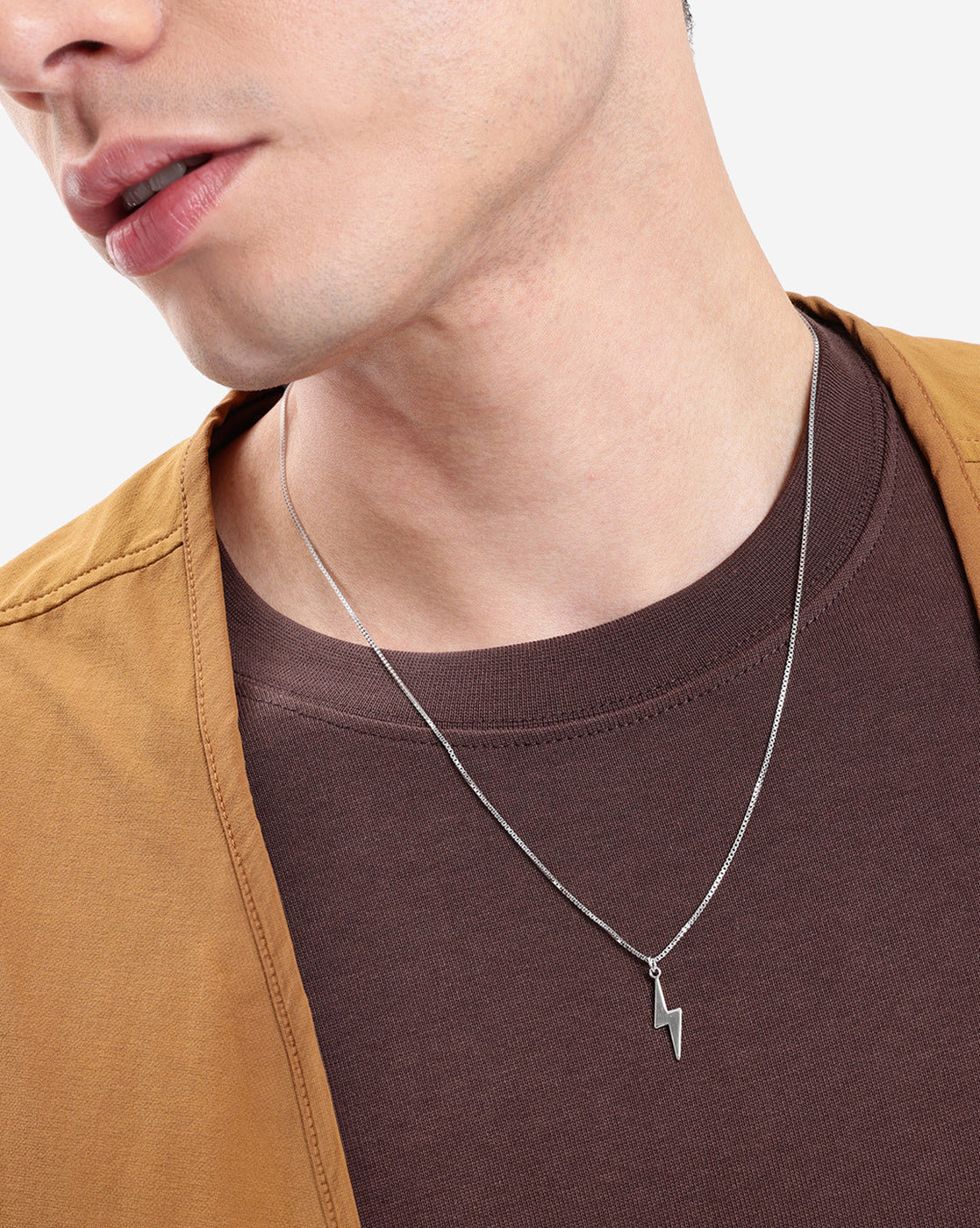 Rhodium Plated Lightning Pendant for Men