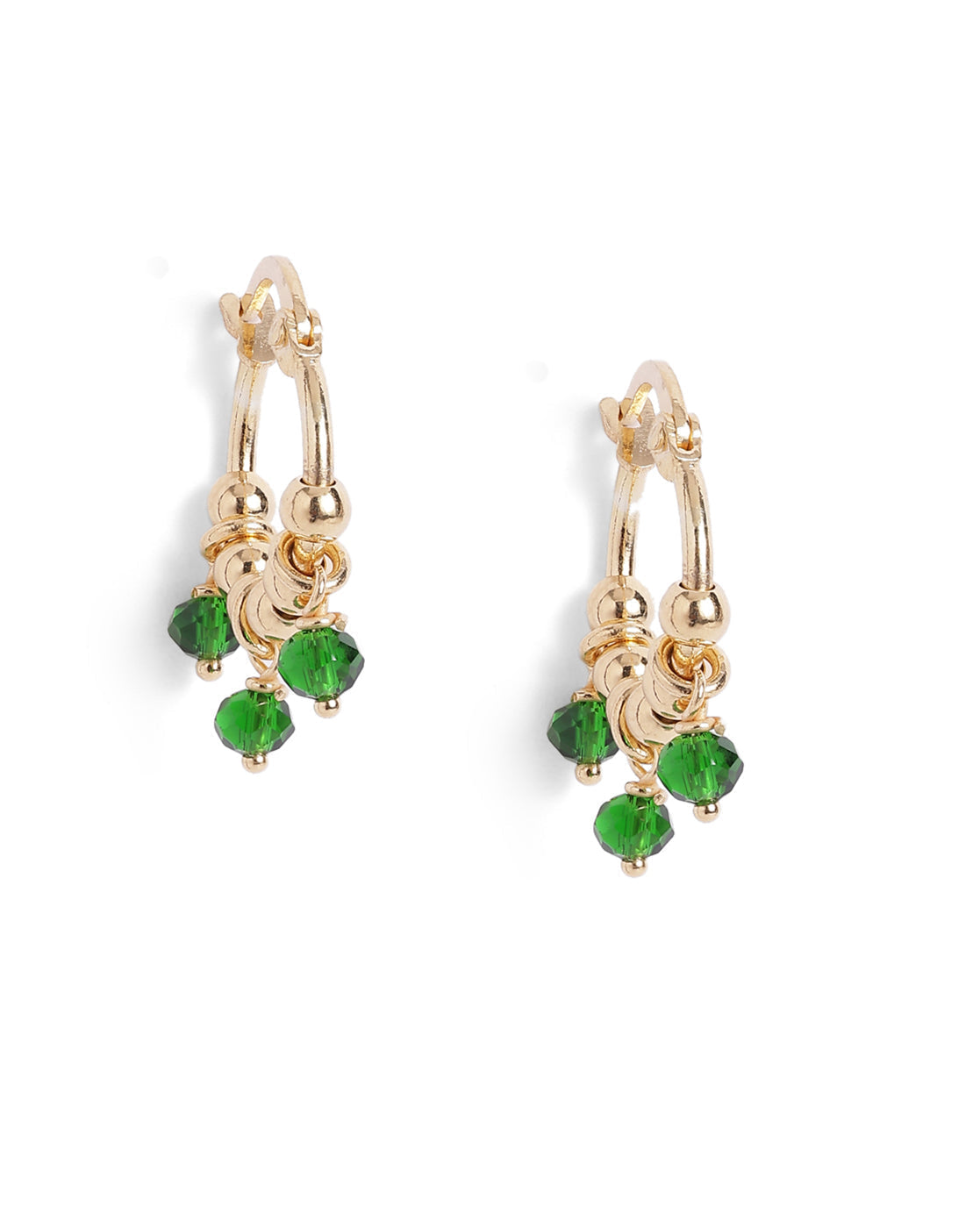 18kt Gold Plated Green Bead Hoop Earring