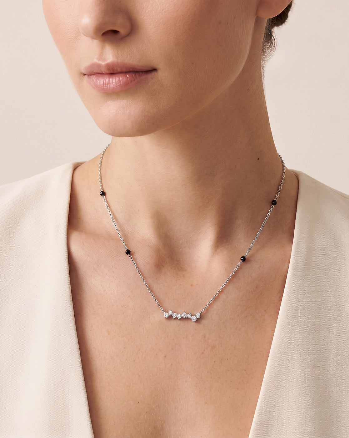 925 Sterling Silver Rhodium Plated Natural black bead & CZ Studded Designer Solitaire Mangalsutra