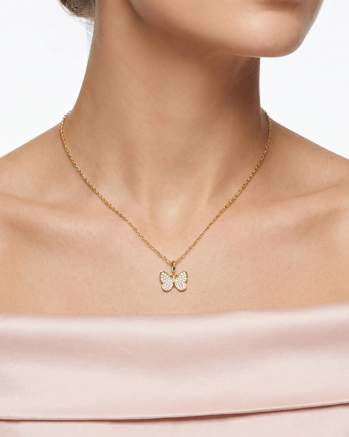 18kt Gold Plated CZ 4-Clover, Heart, Butterfly & Leaf Interchangeable pendant with Chain Necklace