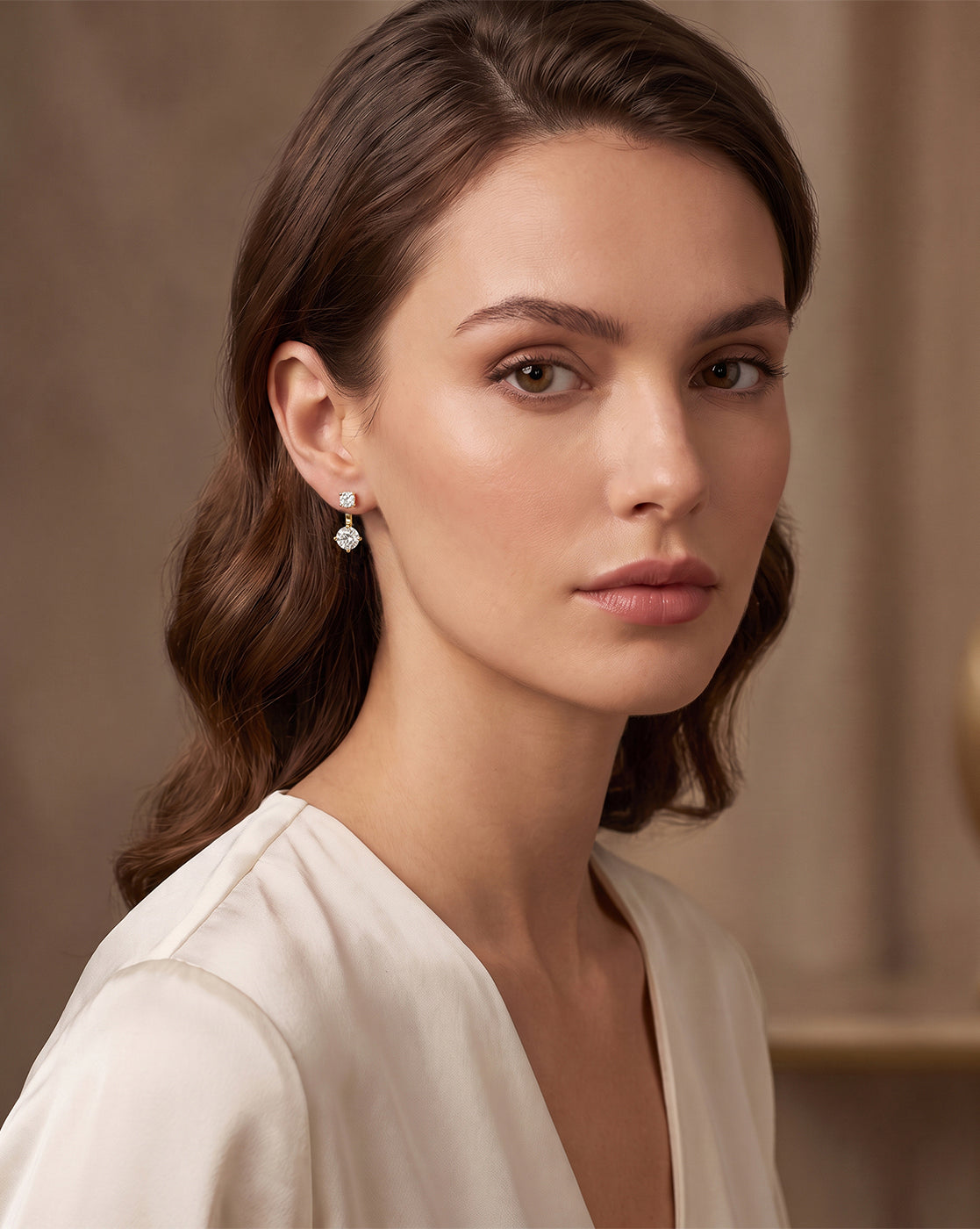 18Kt Gold-Plated CZ Solitaire Front & Back Drop Earrings