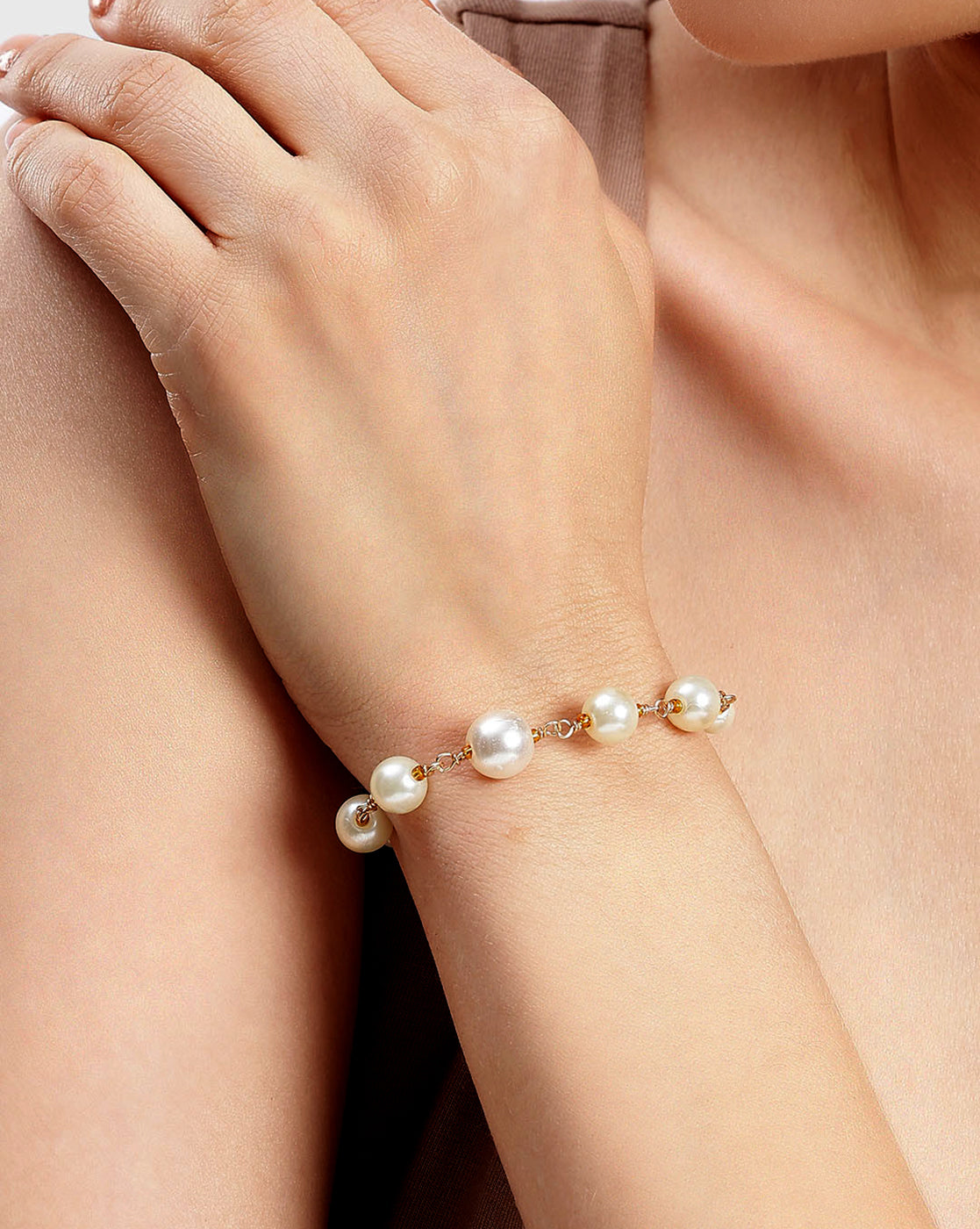 Gold Plated Pearl Charm Adjustable Bracelet