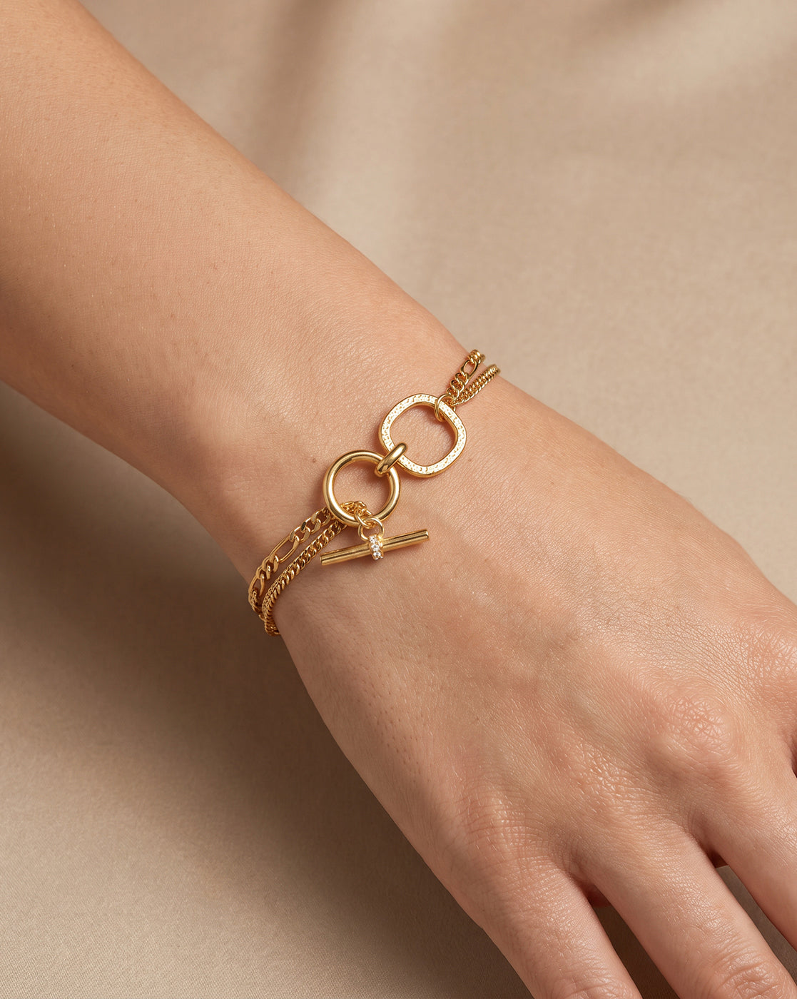 18kt Gold Plated CZ Wraparound Toggle Bracelet