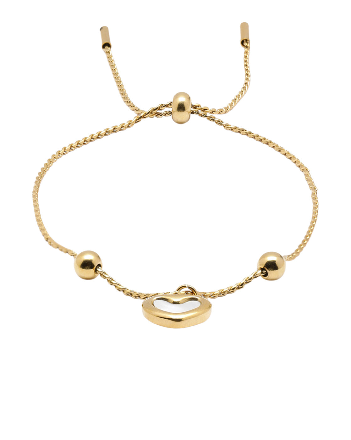 Double Sided Gold Plated Heart & Faux Pearl Reversible Charm Adjustable Bracelet