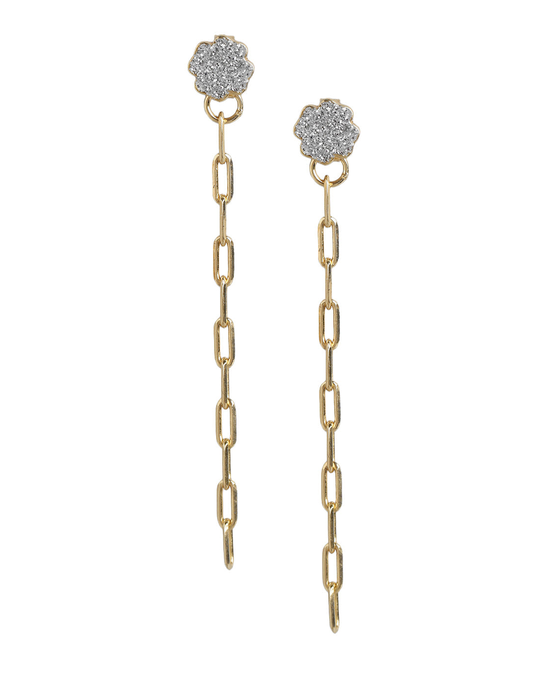 925 Sterling Silver 18kt Gold Plated CZ Dangling Chain Stud Earring
