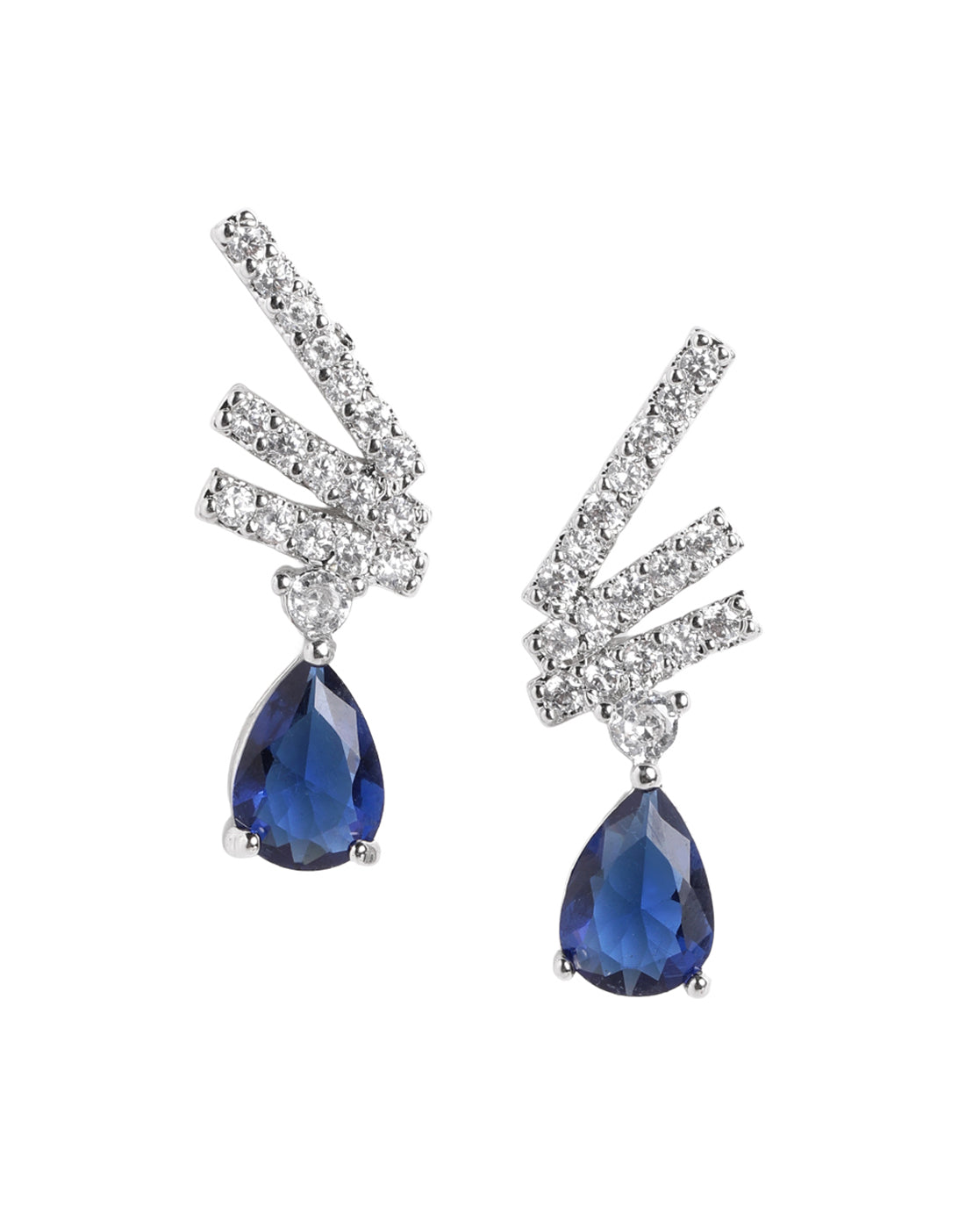 Silver Plated CZ Studded & Sapphire Blue Solitaire Dangling Earring