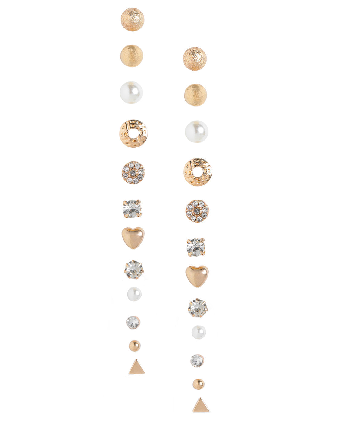 Multipack Set of 12 Gold Plated CZ Studded, Textured, Pearl & Triangular Stud Earrings