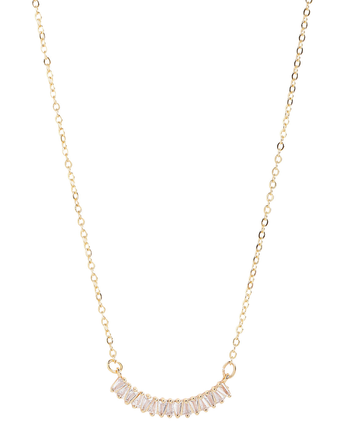 Gold Plated Designer Tapered Baguette Studded Curved Bar Necklace