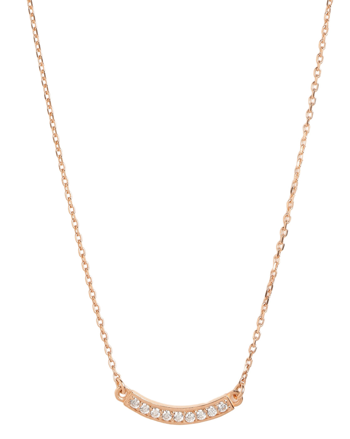 18KT Rose Gold Plated Dainty Curved CZ Studded Bar Necklace