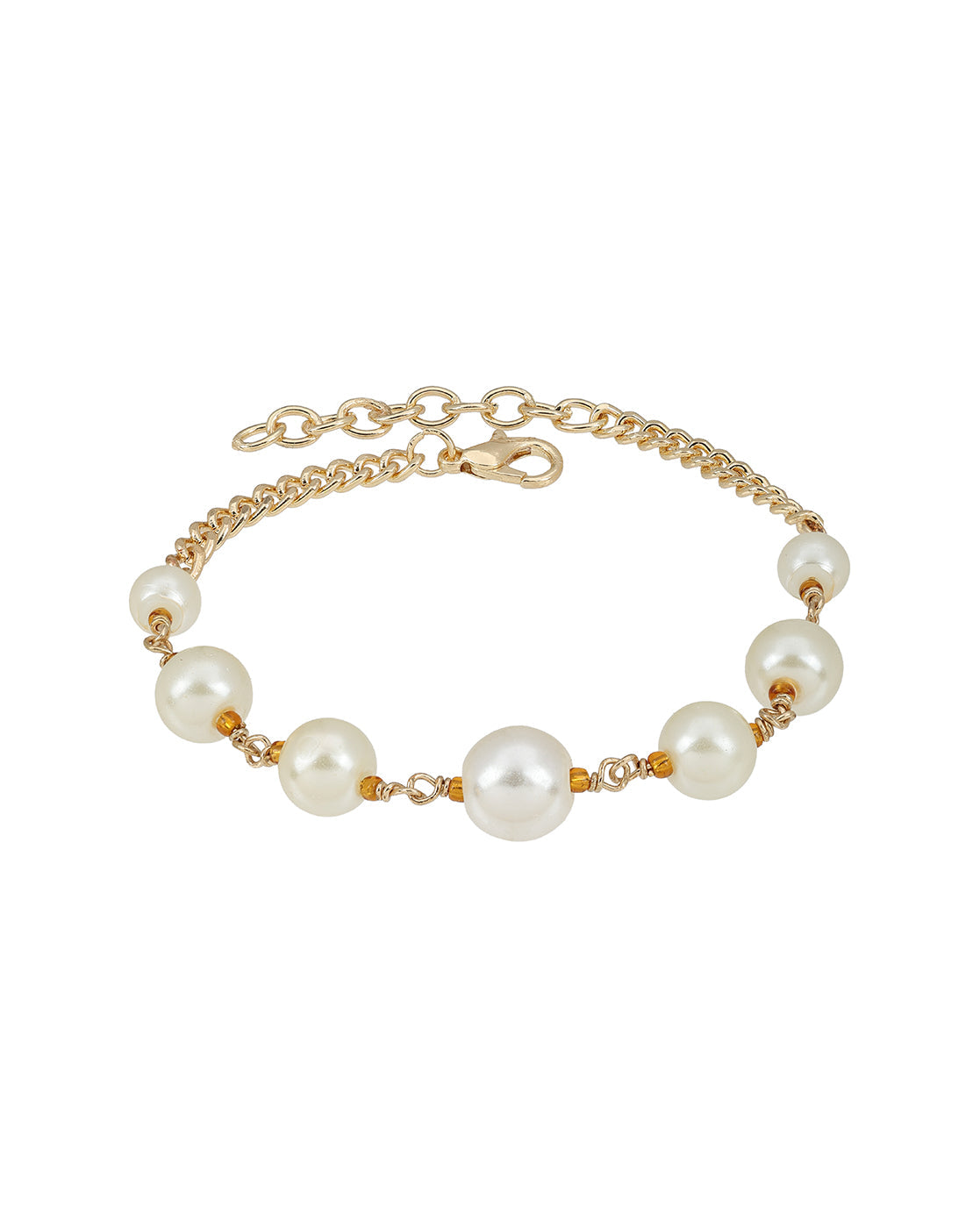 Gold Plated Pearl Charm Adjustable Bracelet