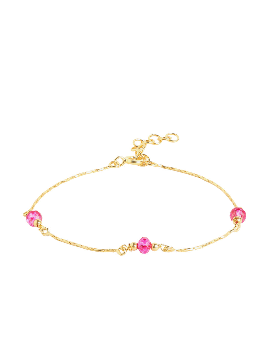 18kt Gold Plated Delicate Fuchsia Bead Charm Adjustable Bracelet