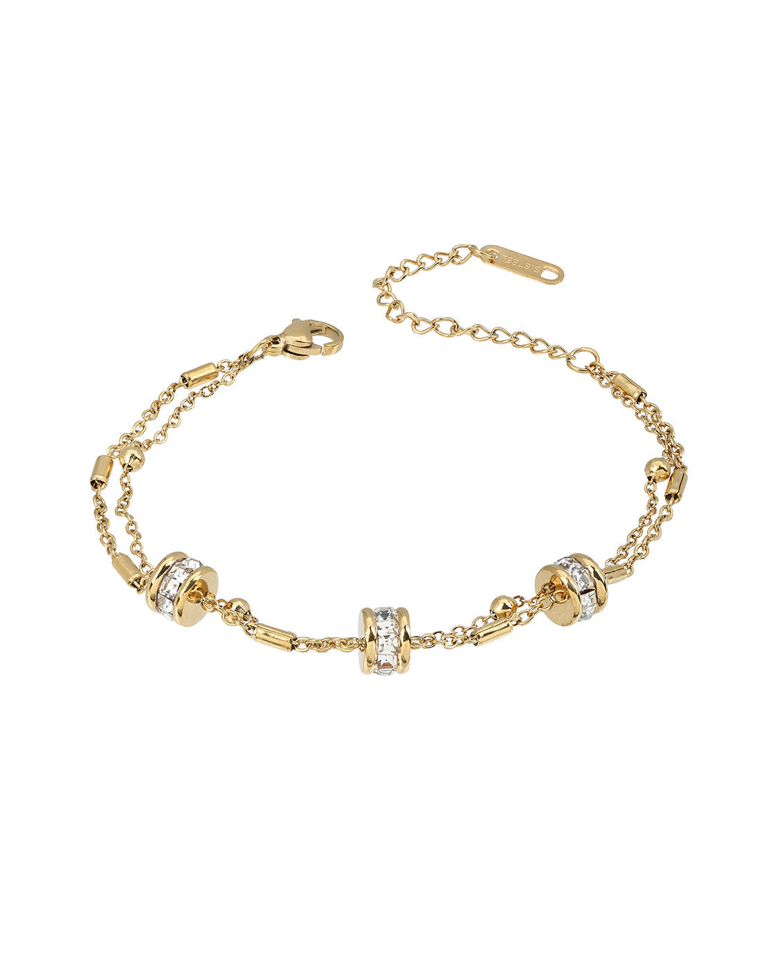 Premium Gold Plated Metallic Round CZ Studded Double Layered Bracelet