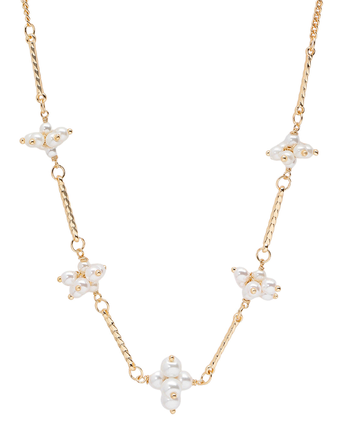 Gold Plated Bar & Pearl Beaded Necklace