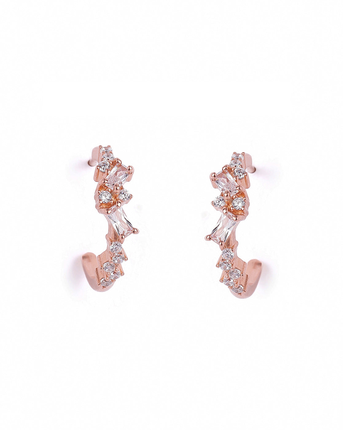 18kt Rose Gold Plated Baguette CZ Half Hoop Earring