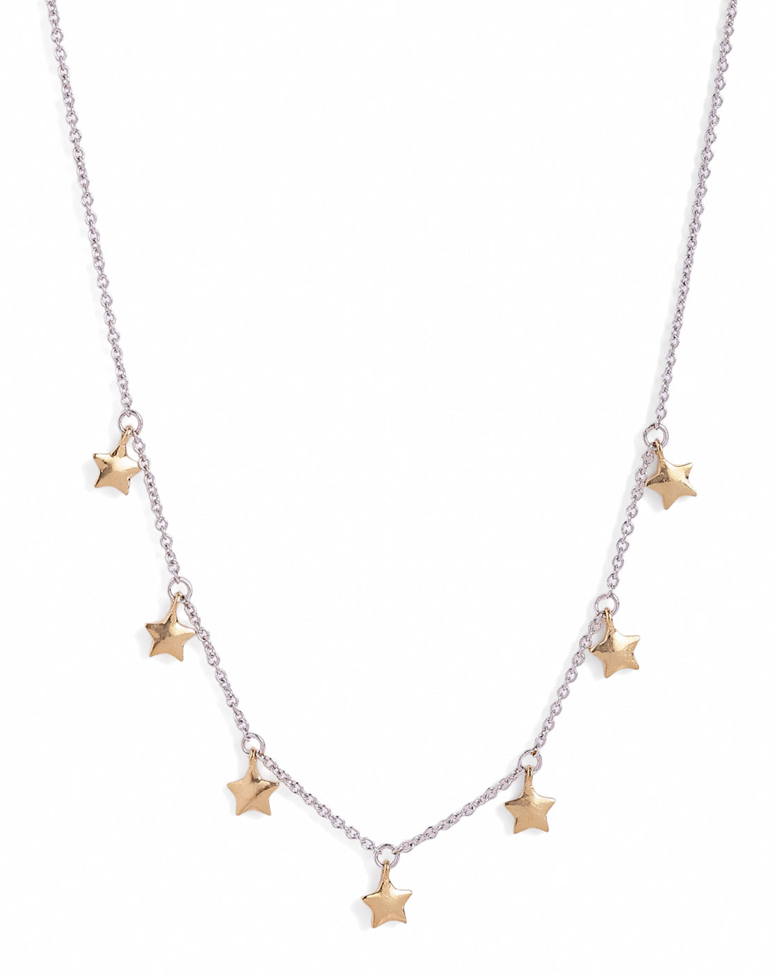 18kt Gold & Rhodium Plated Dual Tone Dangling Star Charm Necklace