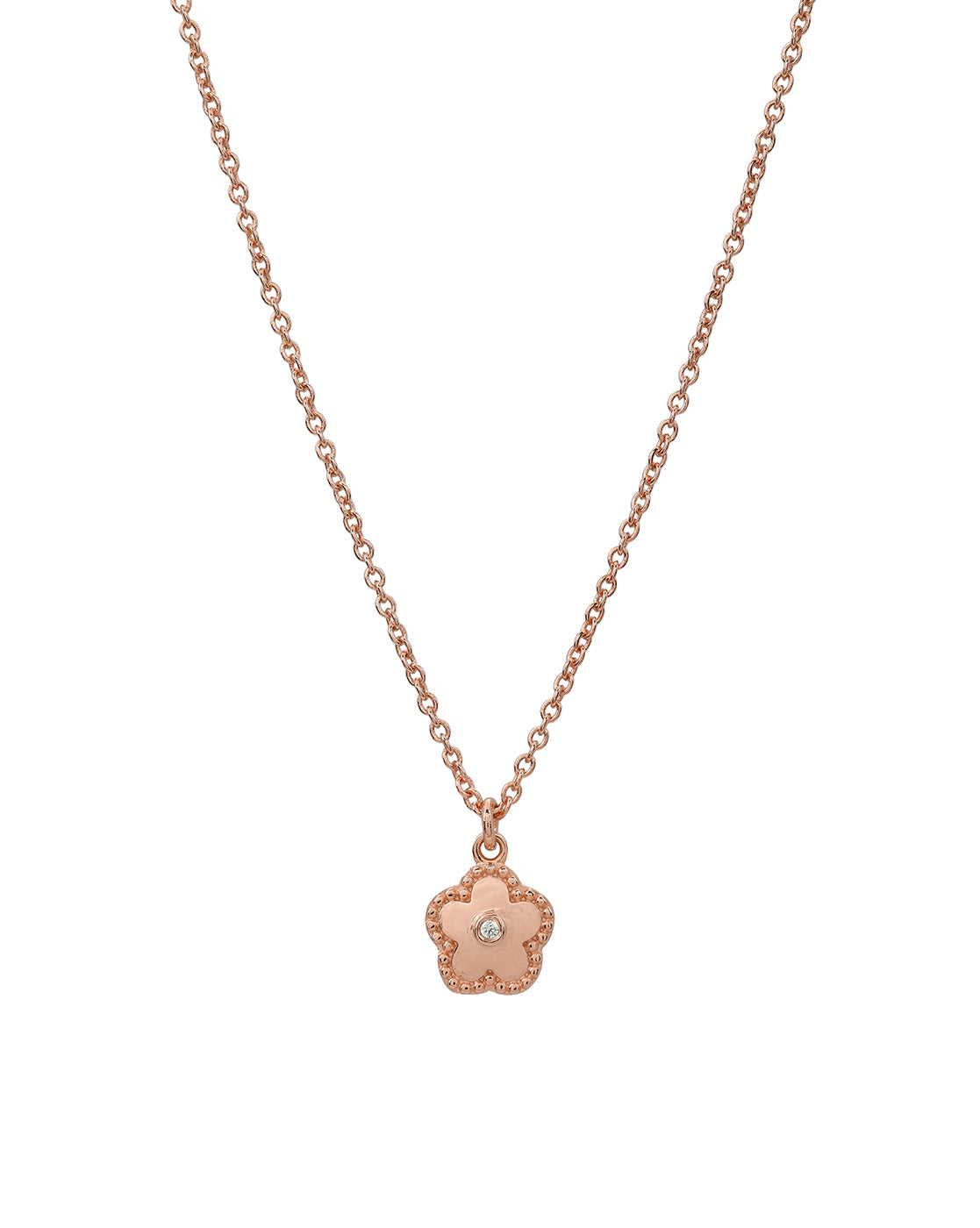 18kt Rose Gold Plated CZ Floral Pendant and Chain