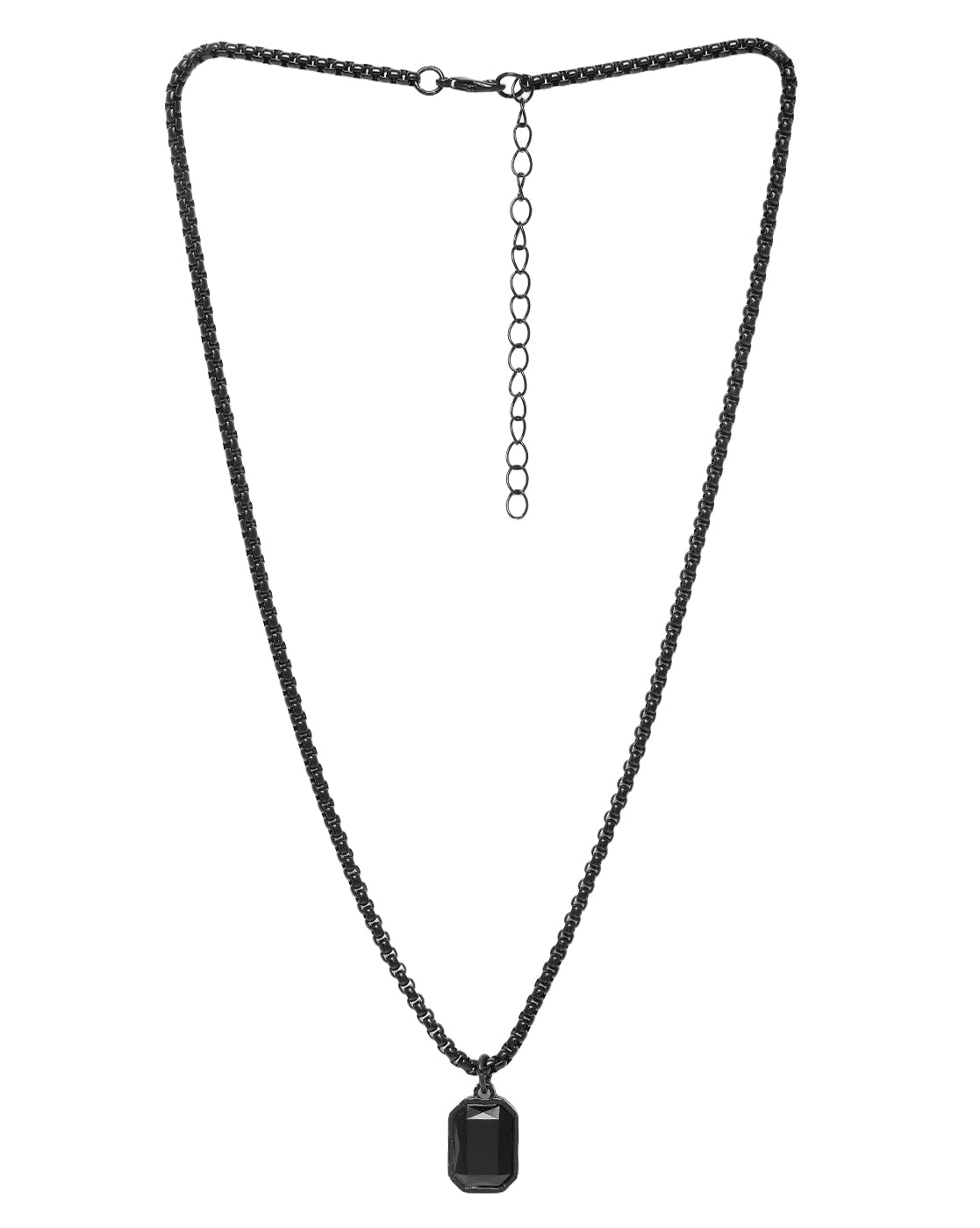 Men Stainless Steel in Black Toned Box Chain & Stone Octagon Pendant
