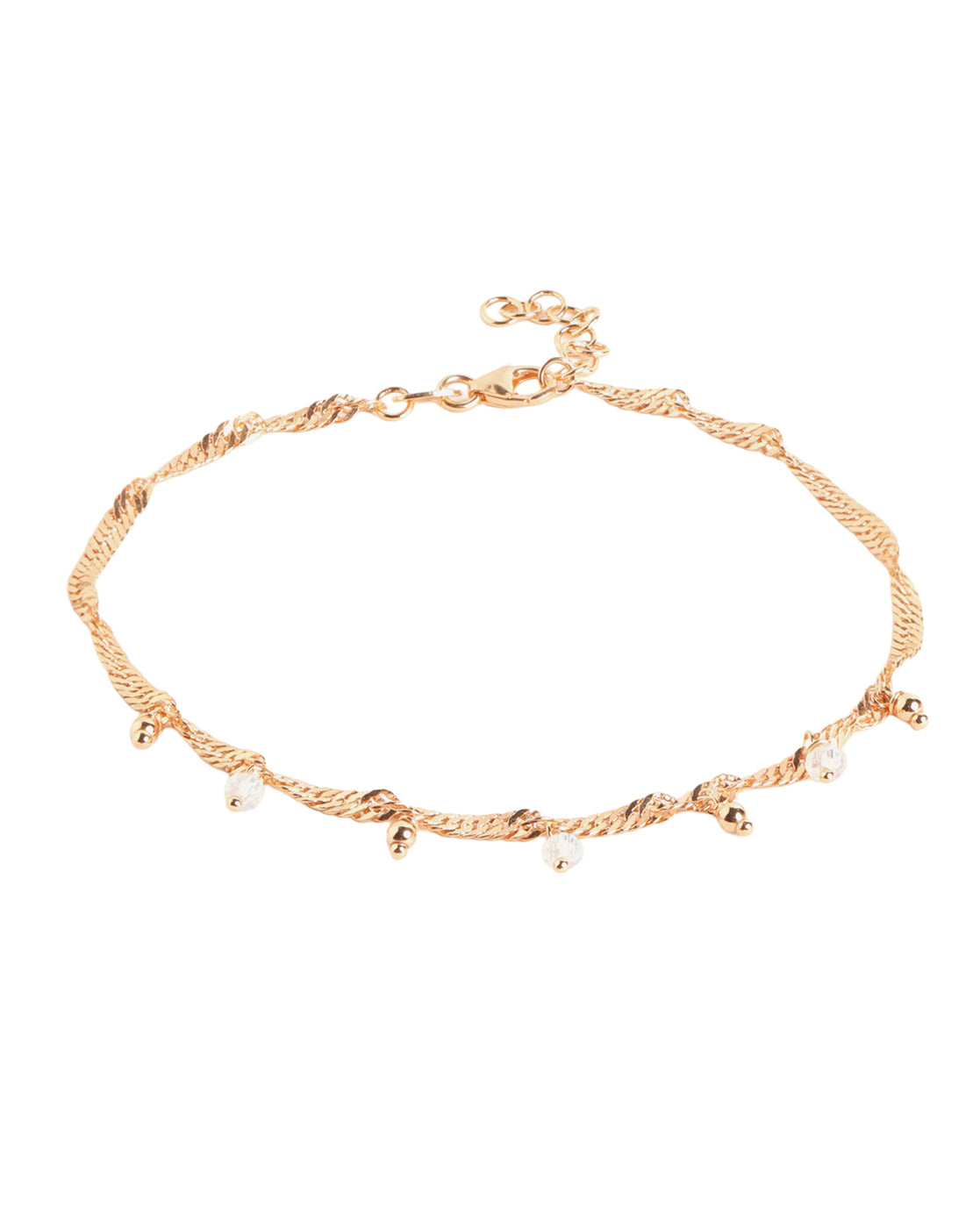18kt Rose Gold Plated Dangling Bead Charm Accents with Singapore Chain Adjustable Anklet