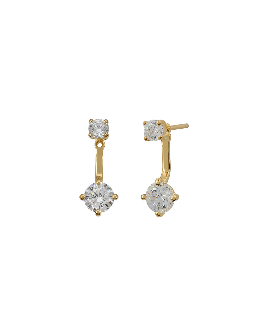 18Kt Gold-Plated CZ Solitaire Front & Back Drop Earrings