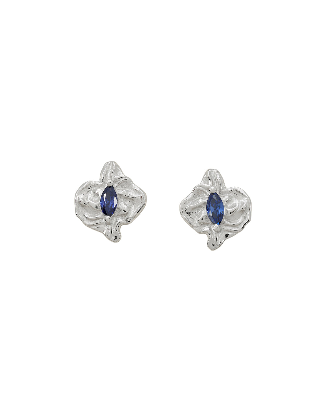 Rhodium Plated CZ Sapphire Blue Studded Contemporary Petite Stud Earring