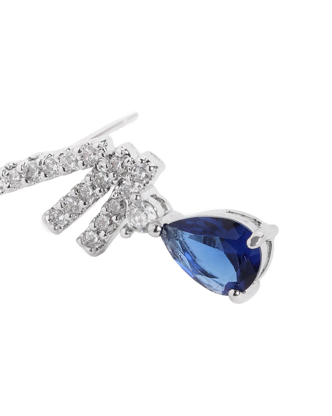 Silver Plated CZ Studded & Sapphire Blue Solitaire Dangling Earring