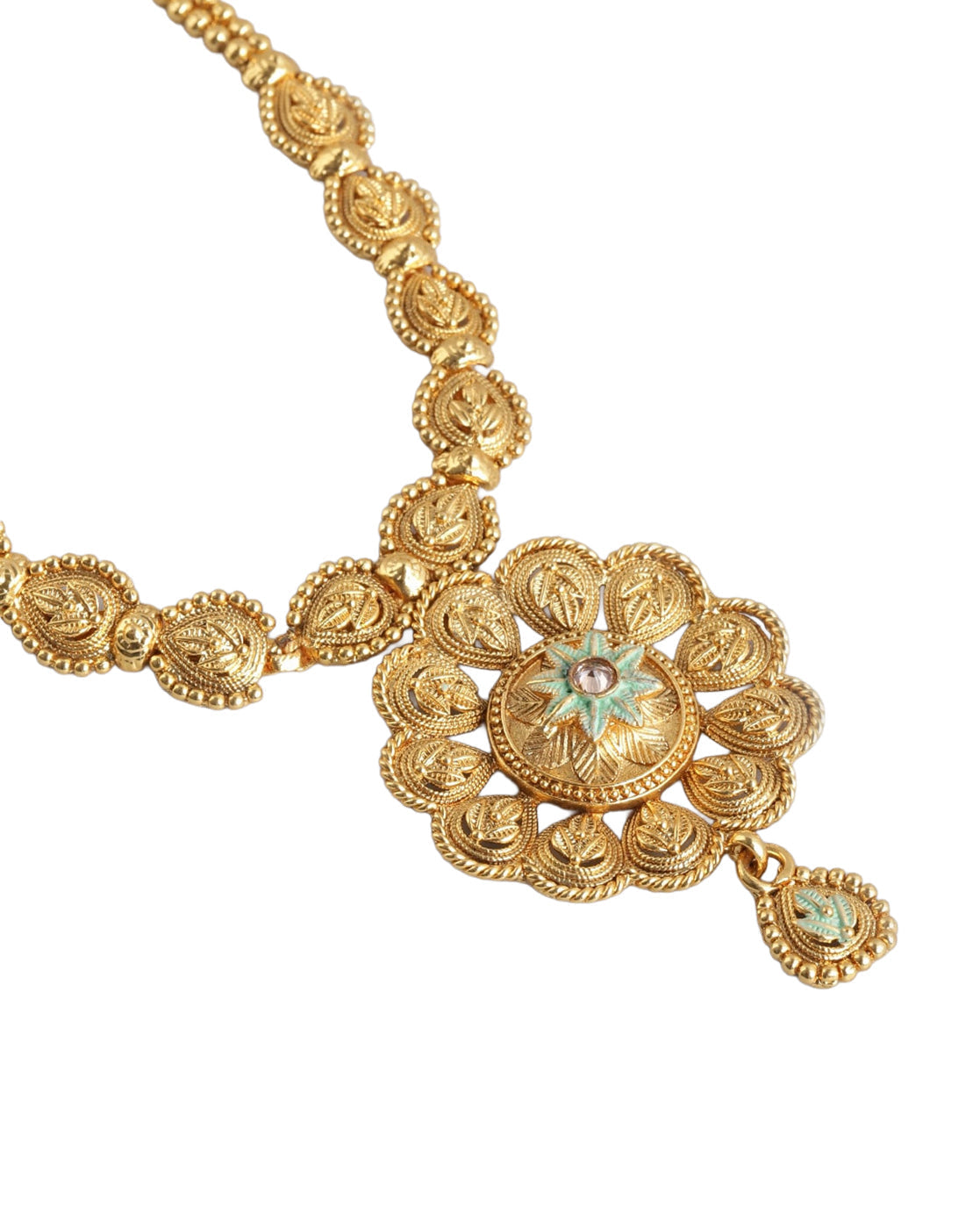 Gold Plated Traditional Enamel Floral Necklace & Earrings Set