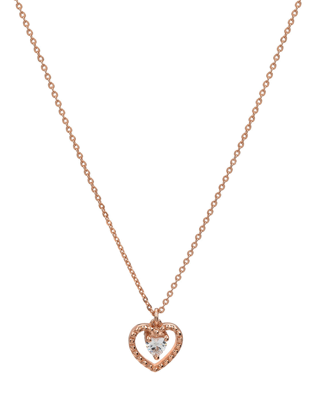925 Sterling Silver 18kt Rose Gold Plated Solitaire Heart Pendant and Chain