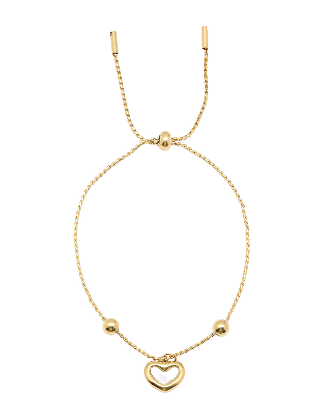 Double Sided Gold Plated Heart & Faux Pearl Reversible Charm Adjustable Bracelet