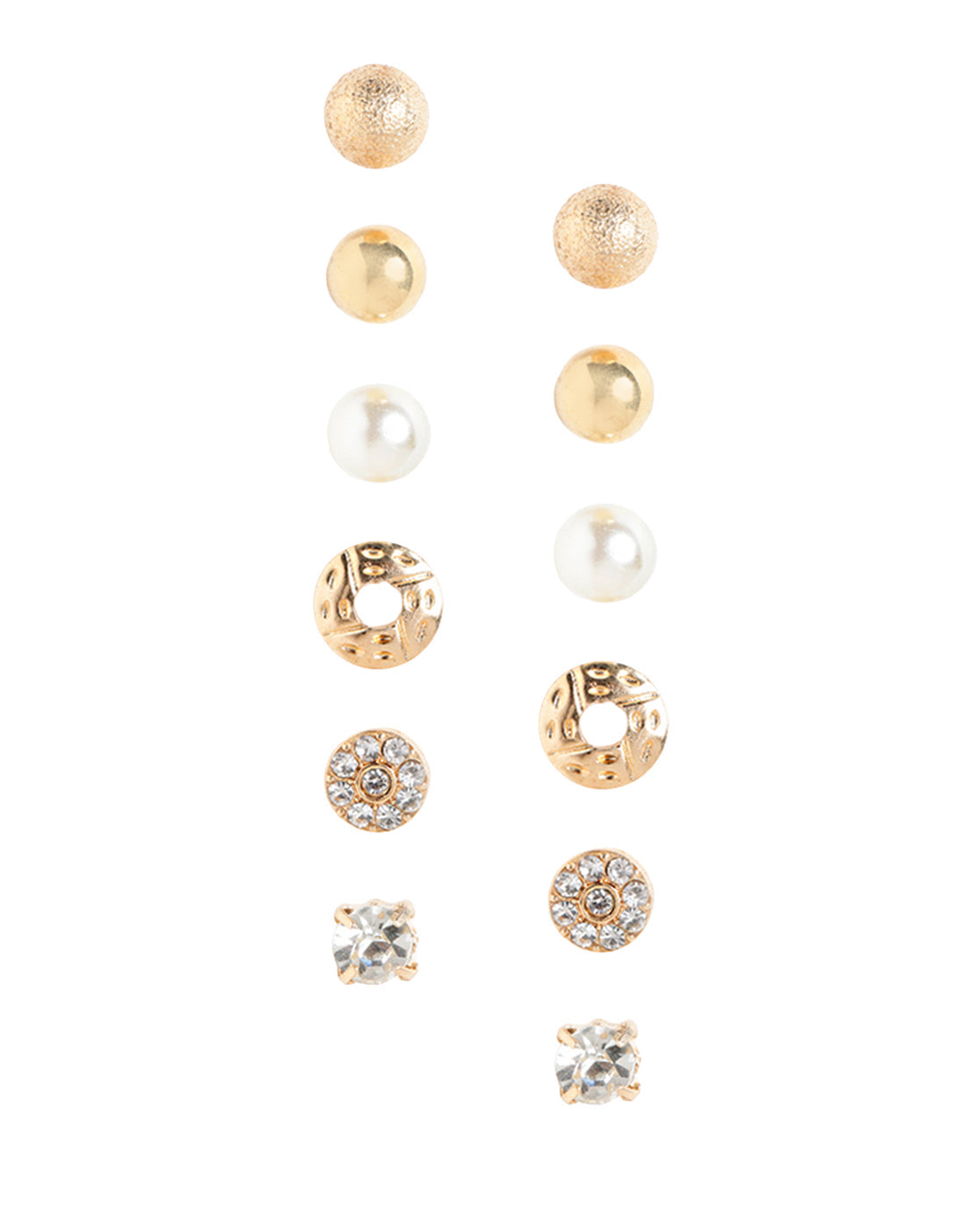 Multipack Set of 12 Gold Plated CZ Studded, Textured, Pearl & Triangular Stud Earrings