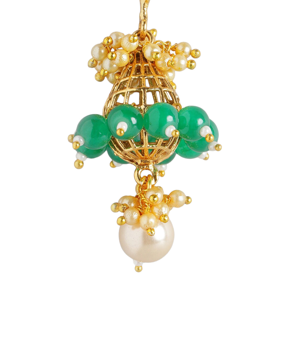 Gold Plated Ethnic Statement Earrings with Pearl & Green Beads