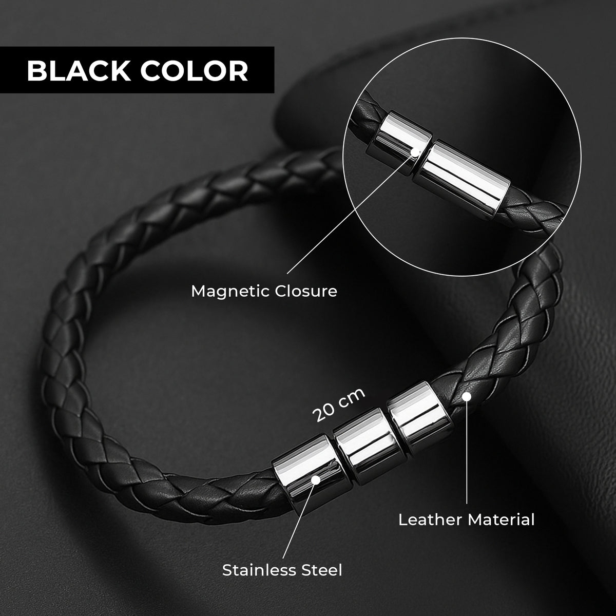 Men Black Leather Knox Bracelet - CLJW-40