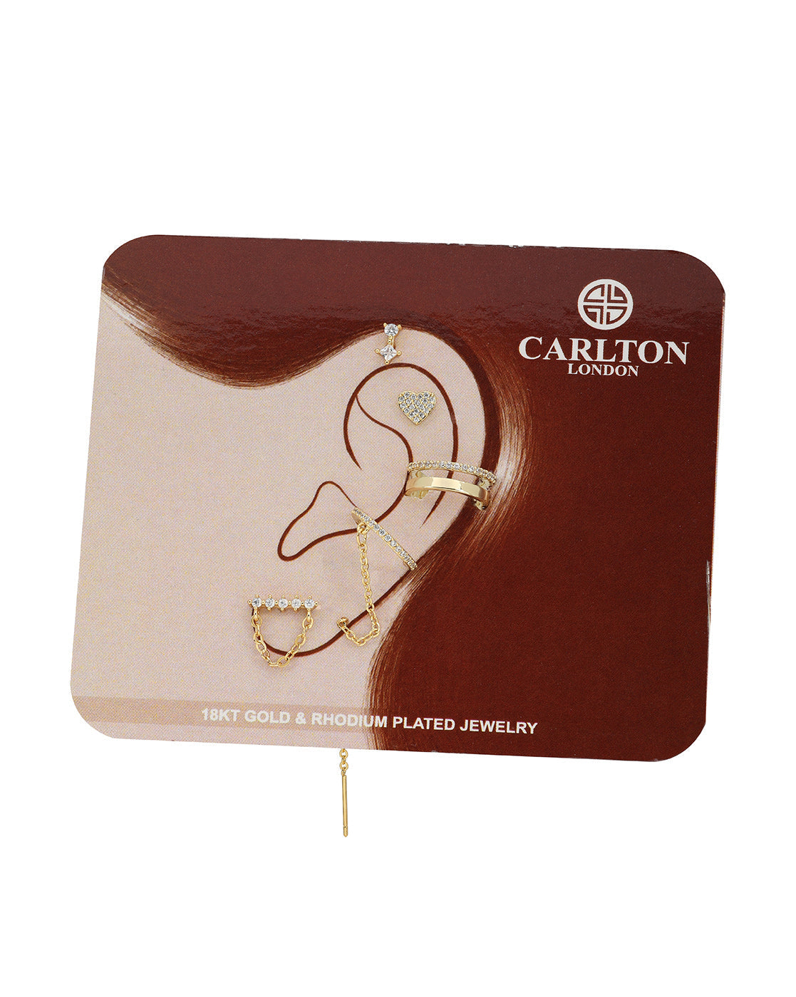 Set of Gold Plated Contemporary CZ Studded Heart, Cuff & Ear Piercing Set
