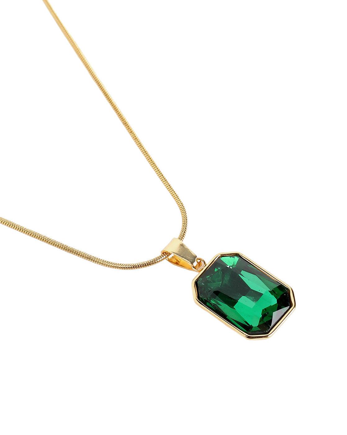 Gold Plated Emerald Green Glass Pendant & Stainless Steel Chain