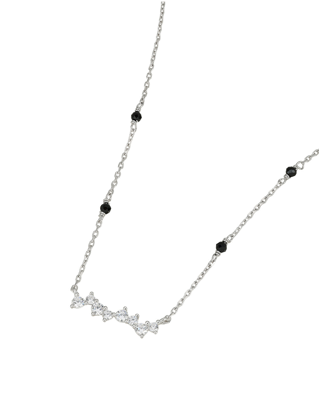 925 Sterling Silver Rhodium Plated Natural black bead & CZ Studded Designer Solitaire Mangalsutra