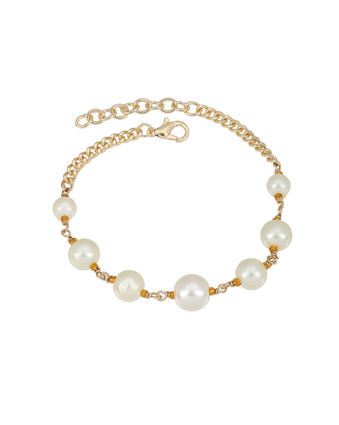 Gold Plated Pearl Charm Adjustable Bracelet