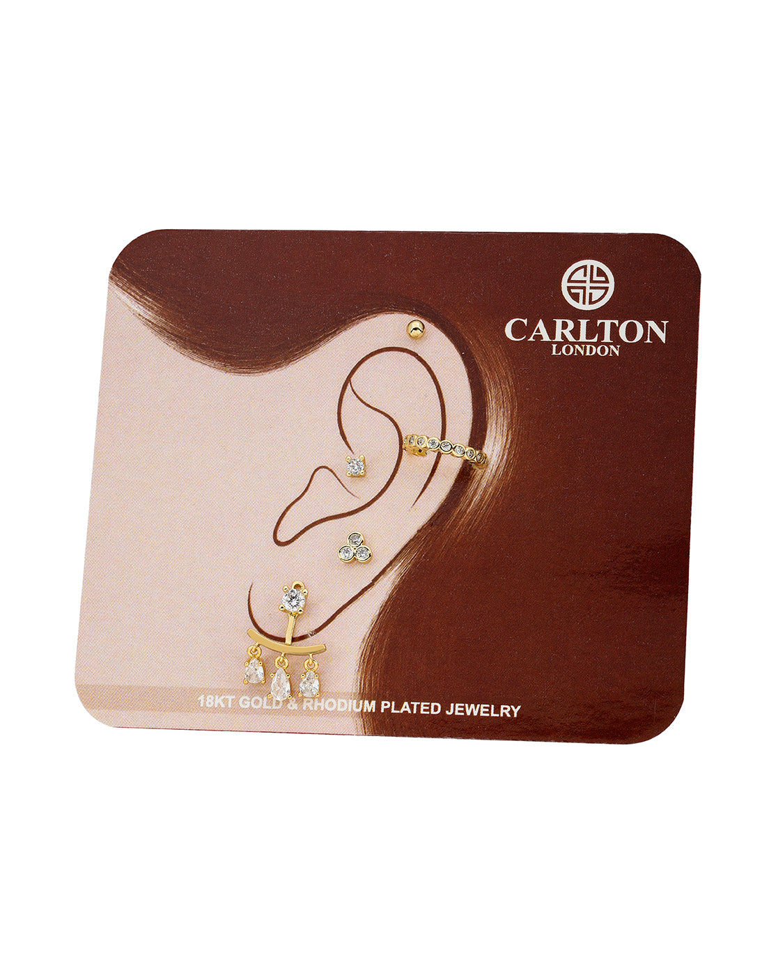 Gold Plated Designer Ear Cuff, Petite Stud & Front-Back Earring Piercing Set