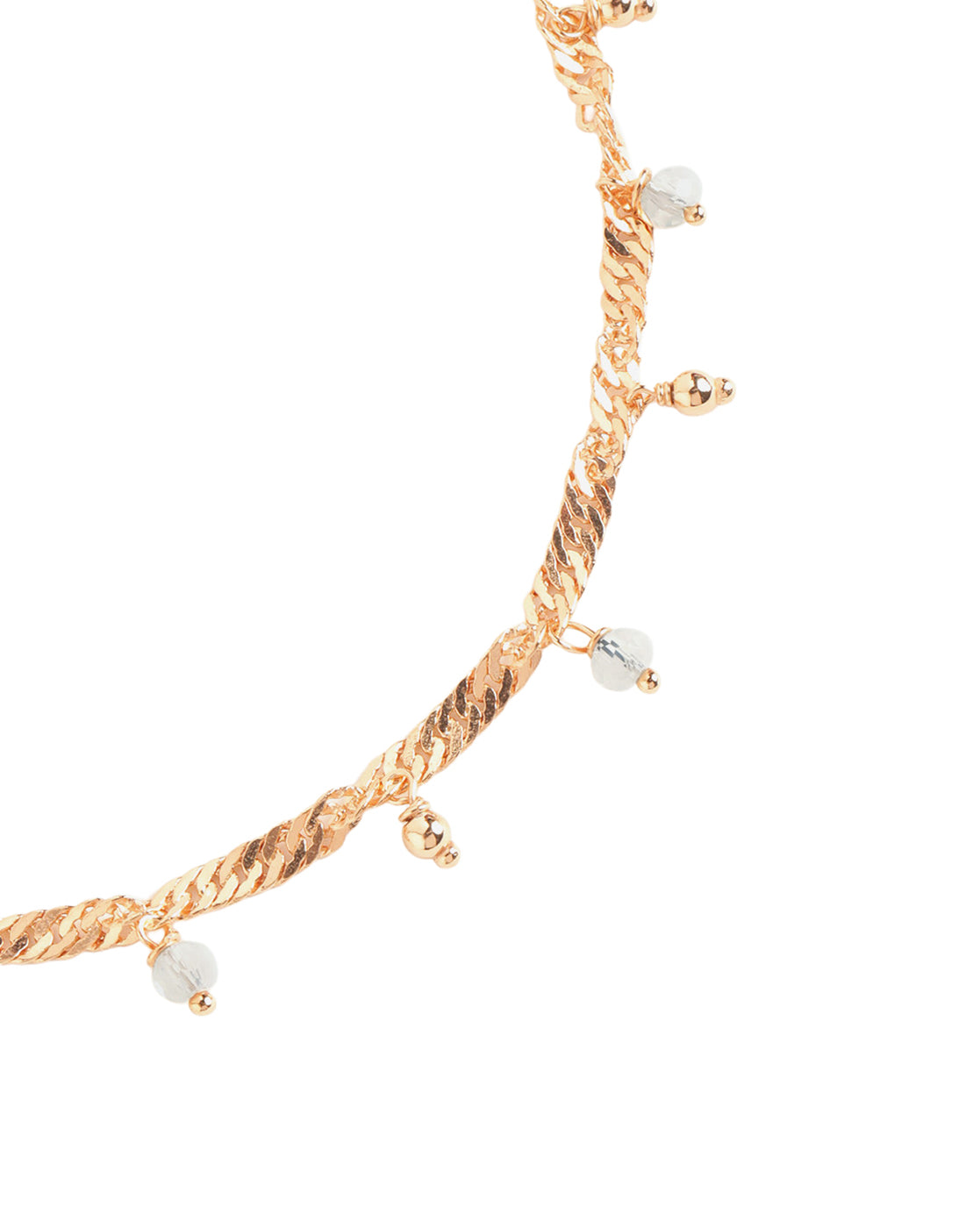 18kt Rose Gold Plated Dangling Bead Charm Accents with Singapore Chain Adjustable Anklet