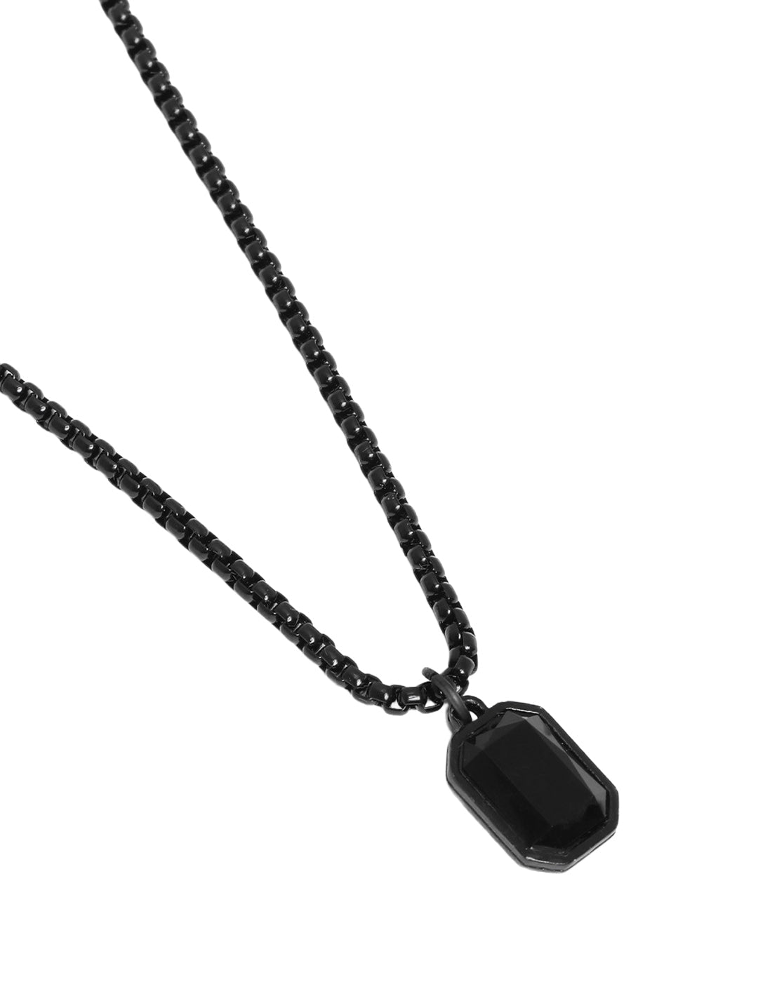 Men Stainless Steel in Black Toned Box Chain & Stone Octagon Pendant
