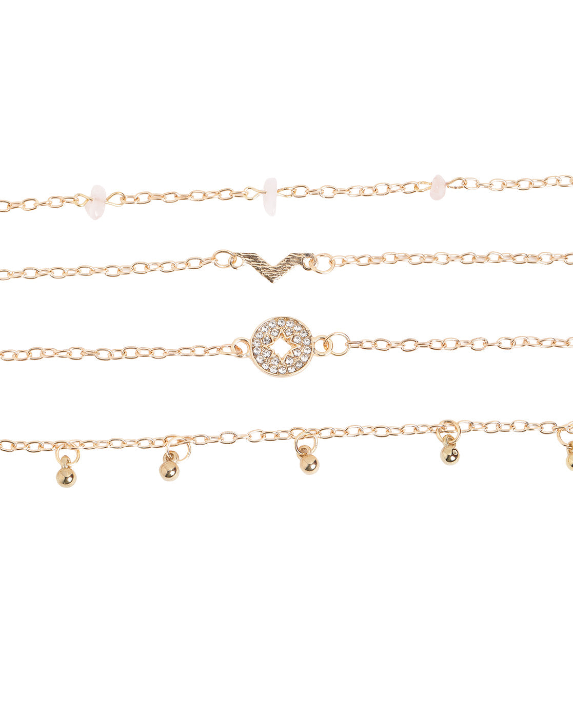 Set of 6 Rose Gold Plated CZ Studded Textured Trendy Adjustable & Cuff Bracelet Multipack Set